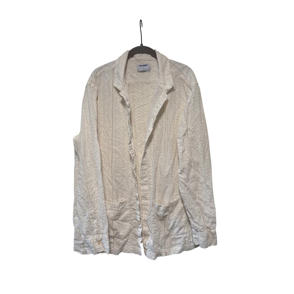 Old Navy White Eyelet Button Down Shirt XL - Picture 2 of 8